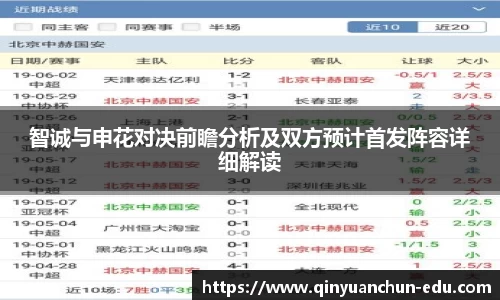 智诚与申花对决前瞻分析及双方预计首发阵容详细解读